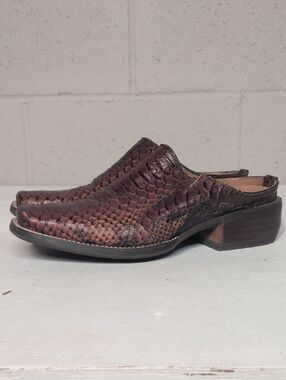 Ariat Brown Python Print Leather Pointed Toe Western Mules Size 8.5